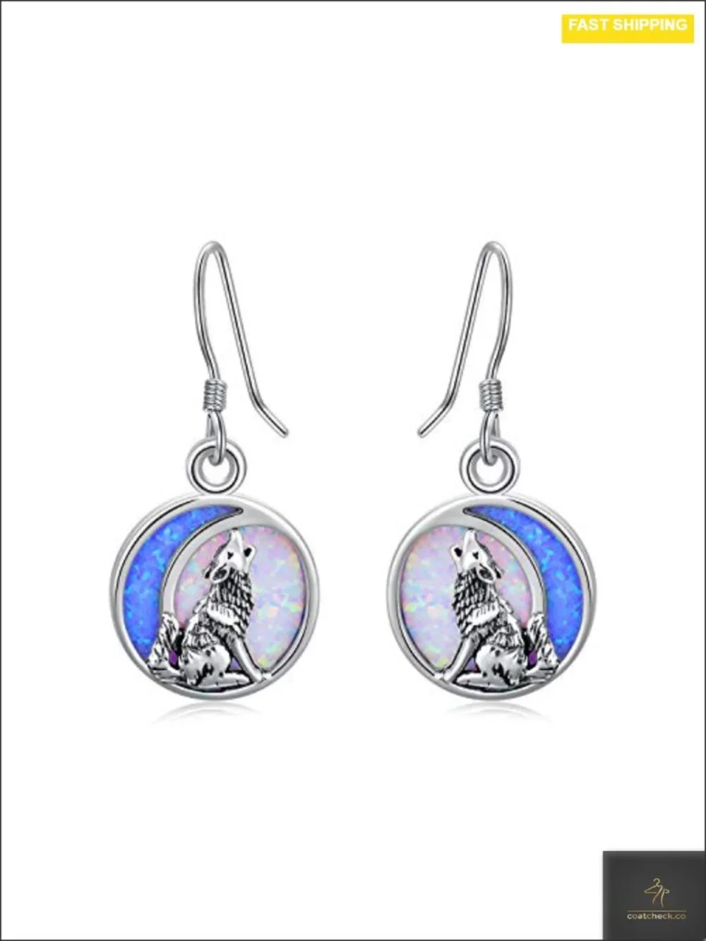 Wolf Moon Dangle Earrings Sterling Silver Opal Crystal